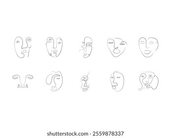 Abstract Faces Line Art Set