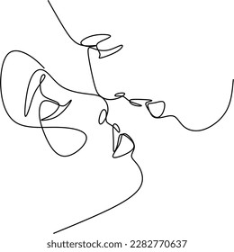 Abstract faces line vector illustration. Minimalistic art male and female. Black and white. White background. One line drawing.