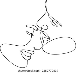 Abstract faces line vector illustration. Minimalistic art male and female. Black and white. White background. One line drawing.