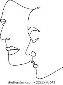 Abstract faces line vector illustration. Minimalistic art male and female. Black and white. White background. One line drawing.