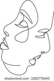 Resumen de la ilustración vectorial de línea de caras. Arte minimalista masculino y femenino. Blanco y negro. Fondo blanco. Dibujo de una línea.