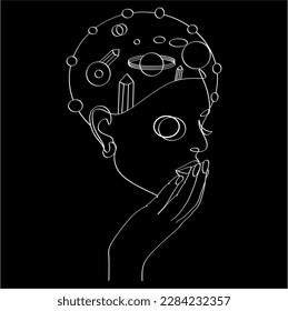 Abstract faces line vector illustration. Minimalist head art of piece intelligence. Black and white. White background. One line drawing.