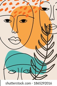 Rostros abstractos en tonos modernos y modernos, arte minimalista