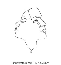 Abstract faces one line couple vector minimalist. 