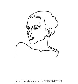 Abstract faces one line drawing. Beauty Woman Portrait minimalistic style. Isolated on white. Continuous line vector drawing