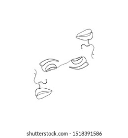 Abstract faces one line drawing. Continuous line, drawing of beauty faces of two womans. Portret minimalist style. Fashion concept, beauty minimalist, one line vector illustration