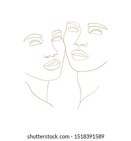 Abstract faces one line drawing  Continuous line  drawing beauty faces two womans  Portret minimalist style  Fashion concept  beauty minimalist  one line vector illustration