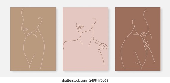 Abstract Faces One Line Drawing Prints Set. Creative Contemporary Abstract Line Drawing. Modern Fashion Vector Minimalist Design for Wall Art, Print, Card, Poster.	