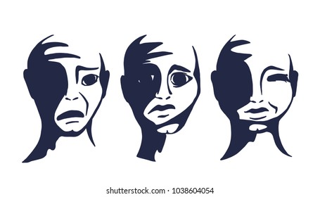 Abstract faces of people. The human head with different emotions. Vector illustration.