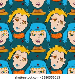 Abstract faces seamless pattern.Two weird persons vector illustration