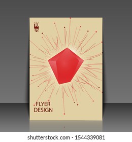 Abstract faceted element cracked into multiple fragments. Explosion effect. Flyer template. Eps10 Vector illustration.