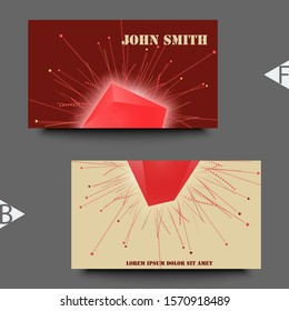 Abstract faceted element cracked into multiple fragments. Explosion effect. Business card template. Eps10 Vector illustration.