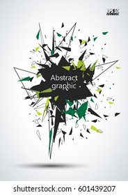 Abstract faceted element cracked into multiple fragments. Explosion effect.
