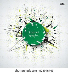Abstract faceted element cracked into multiple fragments. Explosion effect. Eps10 Vector illustration.