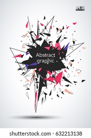 Abstract faceted element cracked into multiple fragments. Explosion effect.  Eps10 Vector illustration.