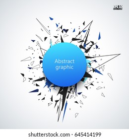 Abstract faceted element cracked into multiple fragments. Explosion effect.  Eps10 vector illustration.