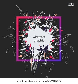 Abstract faceted element cracked into multiple fragments. Explosion effect. Eps10 Vector illustration.