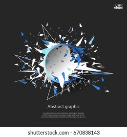 Abstract faceted element cracked into multiple fragments. Explosion effect. Eps10 Vector illustration