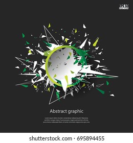 Abstract faceted element cracked into multiple fragments. Explosion effect. Eps10 Vector illustration.