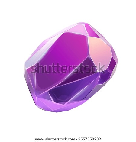 Abstract Faceted Purple Gem with Reflective Surface. Polygonal Purple Crystal with Gradient Colors
