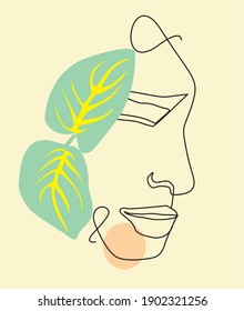 abstract facial line art, shaped sad face.