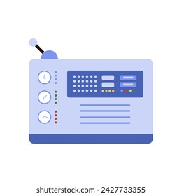 Abstract factory equipment, blue machine with handle and indicator dials vector illustration