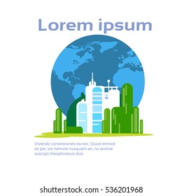 Abstract Factory Production Environment Ecology Infographic With Copy Space Flat Vector Illustration