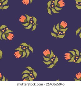 Abstract fairy flower and leaves summer minimalist pattern. Floral vector seamless hand drawn texture for textile, fabric, wrapping paper, scrapbooking,  cover, interior decor.