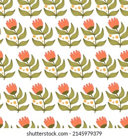 Abstract fairy flower and leaves summer minimalist pattern. Floral vector seamless hand drawn texture for textile, fabric, wrapping paper, scrapbooking,  cover, interior decor.