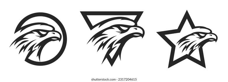 Abstract falcon, eagle or hawk head isolated on white background. Template for design mascot, label, badge, emblem or other branding. Vector illustration.