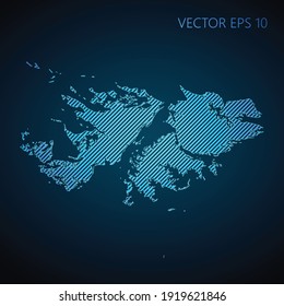 Abstract Falkland Islands map template made from blue diagonal lines on dark background. Vector illustration EPS10.