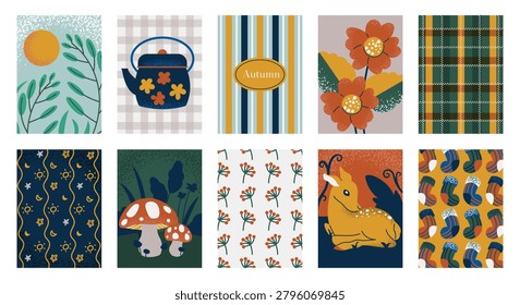 Abstract fall autumn background and pattern vector set. Design for card, greeting card, cover, poster.