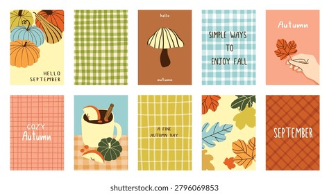 Abstract fall autumn background and pattern vector set. Design for card, greeting card, cover, poster.