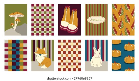 Abstract fall autumn background and pattern vector set. Design for card, greeting card, cover, poster.