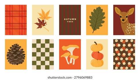 Abstract fall autumn background and pattern vector set. Design for card, greeting card, cover, poster.