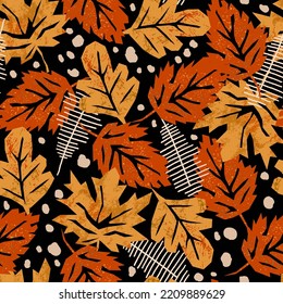Abstract Fall Maple and Oak Leaves Vector Seamless Pattern
