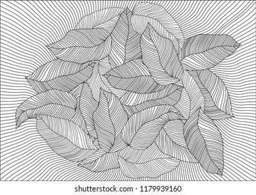 Abstract Fallen Leaves Background design. Tropical Leaf Line Background.