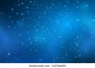 Abstract falling blue lights. Magic blue dust and glares. Starry sky. Glowing background. Blue glowing clouds of smoke. Vector illustration. EPS 10