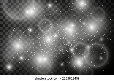 Abstract falling bokeh lights isolated on dark transparent background. Shining white stars and glare. Footage for your design. holidays