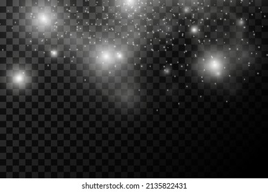 Abstract falling bokeh lights isolated on dark transparent background. Shining white stars and glare. Footage for your design. holidays