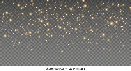 Abstract falling Christmas lights isolated on transparent background. Magical golden particles background. Flying glowing dust with lights bokeh. Vector illustration. EPS 10.