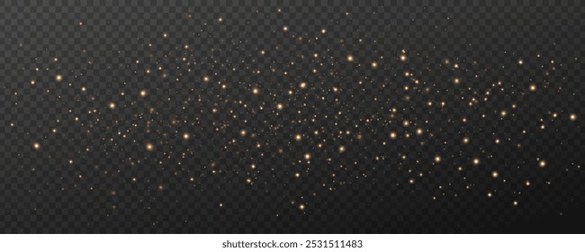 Abstract falling Christmas lights isolated on transparent background. Magical golden particles. Flying glowing dust with stardust. Vector illustration. EPS 10.