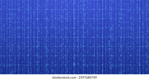 Abstract falling digits. Digital code rain in a Matrix inspired futuristic style. Blue futuristic cyberspace. Vector illustration.