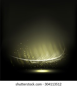 abstract falling feather in the dark with sparks