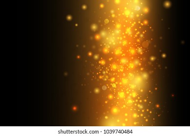 Abstract falling golden lights. Magic gold dust and glare. Vector glittering black background. Festive Christmas background. Golden rain. Vector illustration
