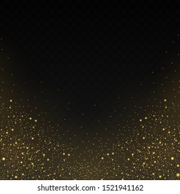 Abstract falling golden lights. Magic gold dust and glare. Festive Christmas background. Golden rain. Vector illustration