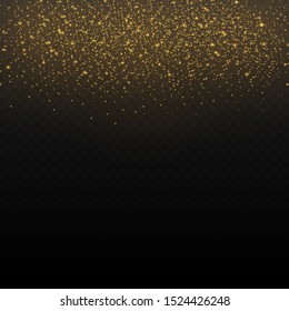 Abstract falling golden lights. Magic gold dust and glare. Festive Christmas background. Golden rain. Vector illustration