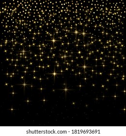 Abstract falling golden lights. Magic gold dust and glare. Festive Christmas background. Golden rain. Concept.