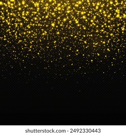 Abstractas luces doradas que caen. Polvo de oro mágico y brillo. Fondo brillante. Polvo amarillo, efecto bokeh.
