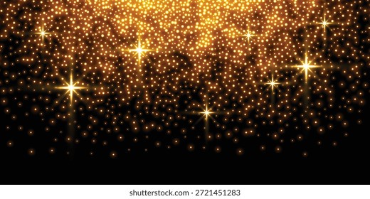 Abstractas luces doradas que caen. Polvo de oro mágico y resplandor. Fondo de Navidades festivas. Lluvia dorada. Ilustración vectorial